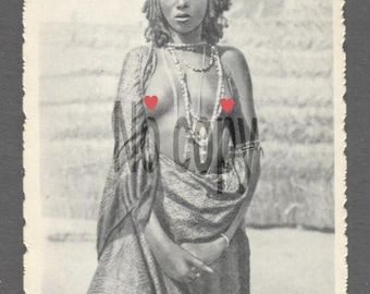 1920 's Vintage Original Photograph African Tribal Woman Traditional Jewelry — Colonial Era Ethnographic Photography Black and White