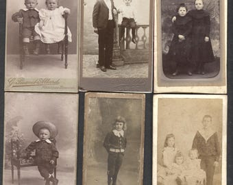 Lot of 6 French Cabinet Cards Real Photo Sibling & Child Group Portraits 1890s-1900s Valenciennes Lille Marcq-en-Barœul