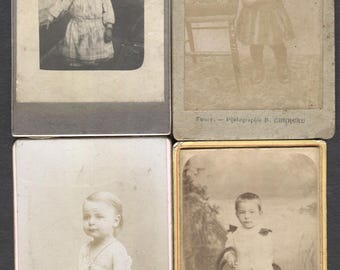 Lot of 4 French Cabinet Cards Real Photo Toddler & Child Portraits 1890s-1900s Lille Valenciennes Northern France