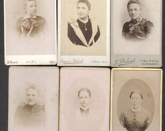 Lot of 6 French CDV Cabinet Cards Real Photo Women Girl Fashion Portraits 1880s-1900s Lille Valenciennes Anor