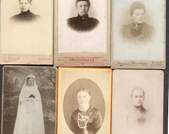 Lot of 6 CDV French Belgian Cabinet Cards Real Photo Fashion Women & Girl Portraits 1880s-1900s Lille Limoges Binche