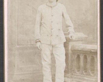 French Military Cabinet Card Real Photo Colonial Tropical Uniform Pith Helmet c.1890 Frobert Lille