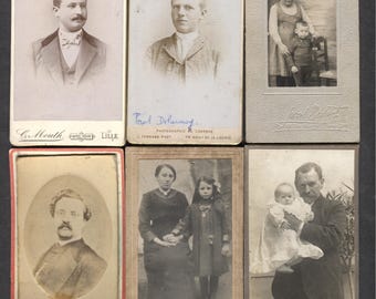 Lot of 6 French Belgian CDV Cabinet Cards Real Photo Family Portraits 1880s-1900s Named Lille Paris Mons