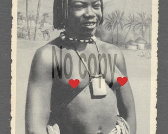 1920 's Vintage Original Photograph African Tribal Woman Traditional Jewelry — Colonial Era Ethnographic Photography Black and White