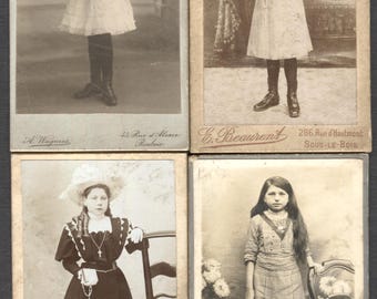 Lot of 4 French Cabinet Cards Real Photo First Communion Portraits 1910s Roubaix, Maubeuge, Paris