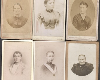 Lot of 6 French CDV Cabinet Cards Real Photo Women Girl Fashion Portraits 1870s-1890s Maubeuge Lille Named