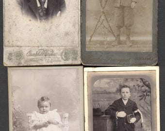 Lot of 4 Cabinet Cards Real Photo Boy & Child Portraits 1890s-1900s Belgium Northern France La Louvière Jemappes