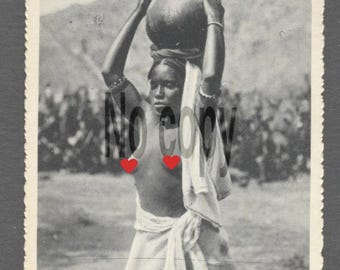 1920 's Vintage Original Photograph African Tribal Woman Traditional Jewelry — Colonial Era Ethnographic Photography Black and White