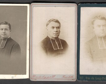 Lot of 3 French Cabinet Cards Real Photo Catholic Clergy Priest Portraits 1880s-1900s Lille Tourcoing
