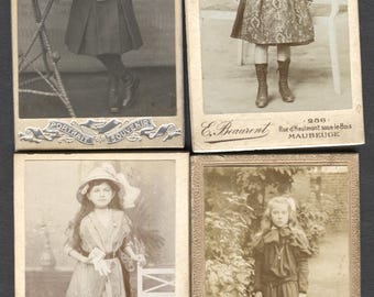Lot of 4 French Cabinet Cards Real Photo Girl Portraits 1900s-1910s Maubeuge Sous-le-Bois Northern France
