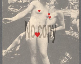 Antique French Nude Postcard Two Women Vintage Automobile Lesbian Love Outdoor Scene — 1920 's Austro-Hungarian Back — Rare Original
