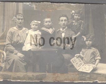 Antique Jewish Family Portrait Photograph — Eastern Europe — 1910s — Mother and Children — Original Pre-WWI Judaica