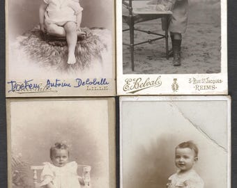 Lot of 4 French Cabinet Cards Real Photo Baby & Child Portraits 1900s-1910s Lille Reims Northern France