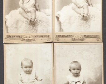 Lot of 4 French Cabinet Cards Real Photo Baby Portrait Same Session 1900s Maubeuge E. Desmarez