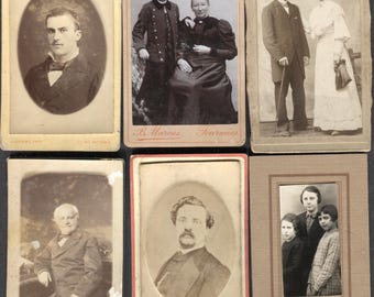 Lot of 6 French Belgian CDV Studio Cards Real Photo Groups & Portraits 1890s-1935 Lille Fourmies Mons