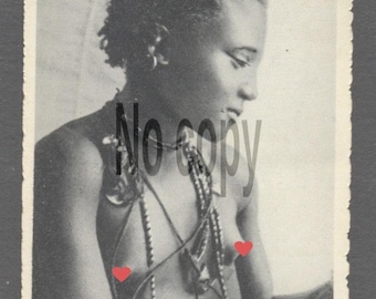 1920 's Vintage Original Photograph African Tribal Woman Traditional Jewelry — Colonial Era Ethnographic Photography Black and White