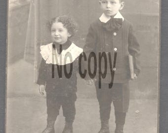 Antique Cabinet Card Children Portrait — Dated April 1914 Studio Broudner Vilna Judaica Jewish Vilna — Rare Lithuania