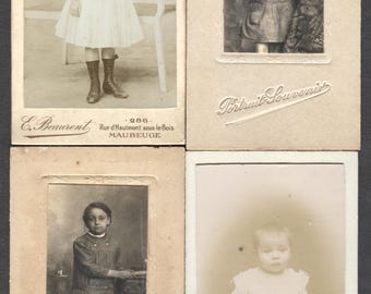 Lot of 4 French Cabinet Cards Real Photo Child Portraits 1900s-1910s Maubeuge Northern France Named Subject