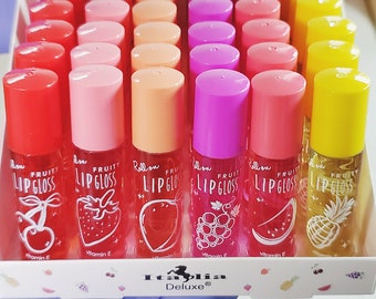 Lipgloss Party Favor Bundle Packs Scented Lip Gloss Roll On by Italia Deluxe - Cherry - Strawberry - Peach - Grape - Watermelon - Pineapple