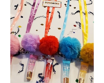 Lip Gloss Keychain Lanyard with Pompom