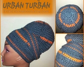 Charcoal Orange URBAN TURBAN - Crocheted Head-wrap - Made To Order - Wrapping Tutorial also provided (Link is Below)