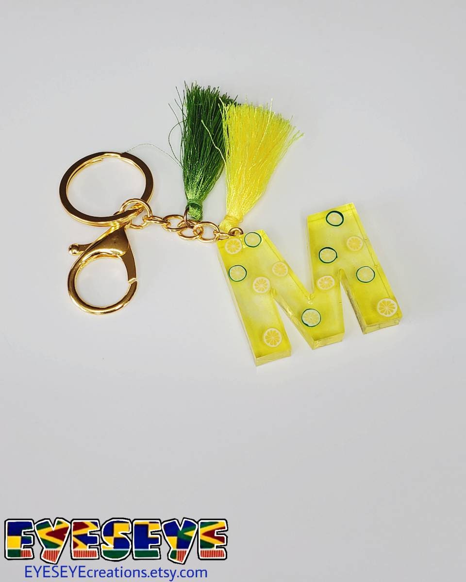 Yellow M with Lemon Lime Fimo Slices Resin Letter Keychain Etsy