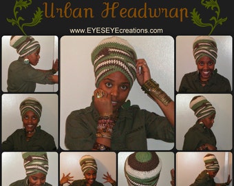 Avocado, Espresso, & Cream Headwrap (MADE TO ORDER) - 100% cotton, crochet hat cap dreadlocks bohemian regal african urban turban wrap