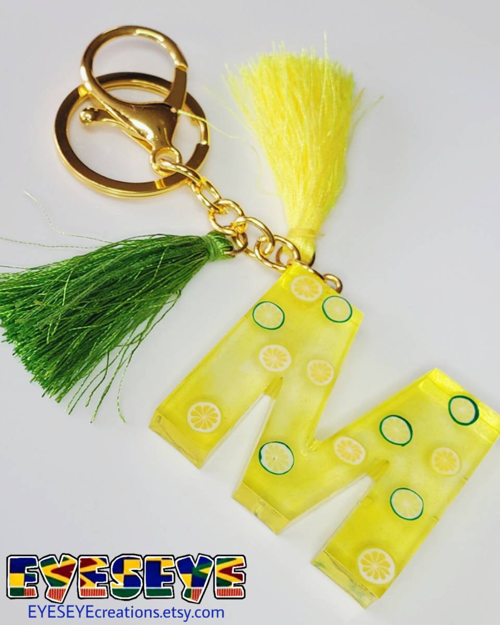 Yellow M with Lemon Lime Fimo Slices Resin Letter Keychain Etsy