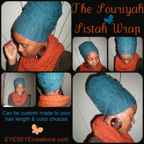 The Souriyah Sistah Wrap (How-To video link included) - crochet african head wrap - MADE TO ORDER