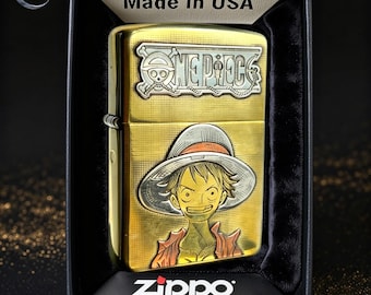 Briquet en métal doré, cadeau briquet anime à collectionner pour lui briquet 3D style Zippo, briquet de poche coupe-vent design héros pirate