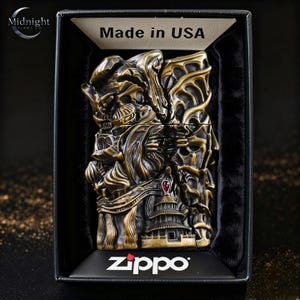 Dark Gothic Metal Feuerzeug Sammler Feuerzeug Geschenk für Ihn Zippo Style 3D Feuerzeug, Skull Reaper Temple Design Winddicht Pocket Lighter Elite Bild 1