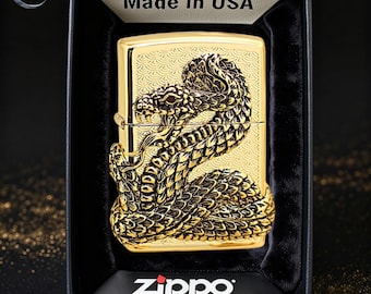 Golden Dragon Embossed Zippo Lighter Gift, Unique Collectible Gift for Him, Birthday Gift, Mens Accessories, Anniversary Gift, Fathers Day