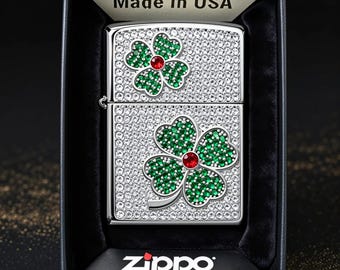 Luxus Clover Crystal Feuerzeug Geschenk für Sie, funkelndes winddichtes Taschenfeuerzeug im Diamantstil, elegantes Sammlerstück Statement Piece Premium