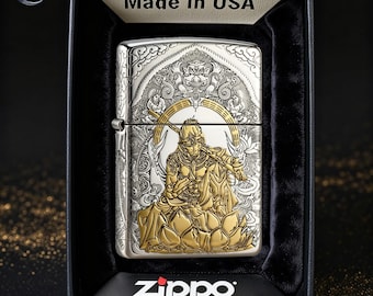 Briquet en métal doré roi singe mythique, cadeau pour lui, guerrier sacré, briquet de poche coupe-vent, pièce de collection haut de gamme