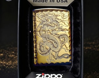 Golden Dragon Zippo Lighter Gift for Him, Detailed Engraved Dragon Design, Collectible Zippo Lighter, Birthday Gift, Men's Gift Idea
