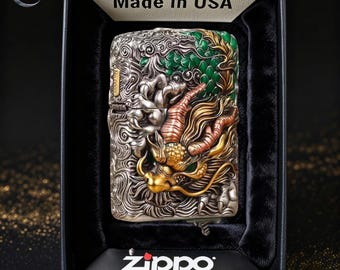 Metall Feuerzeug Sammlerstück Feuerzeug Geschenk für Ihn Zippo Style 3D Drachen graviert Winddicht Tasche Feuerzeug selten Sammlerstück USA Made