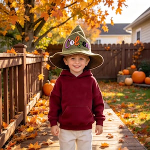 Personalized Halloween Witch Hat for Kids, Custom Name Costume Hat, Trick or Treat, Pumpkin Patch Photos, Halloween Party Gift