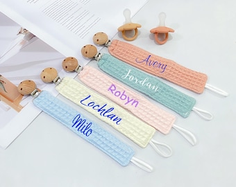 Soft Personalized Pacifier Clip, Custom Name Embroidered Baby Accessory, Lovely Gift for Baby