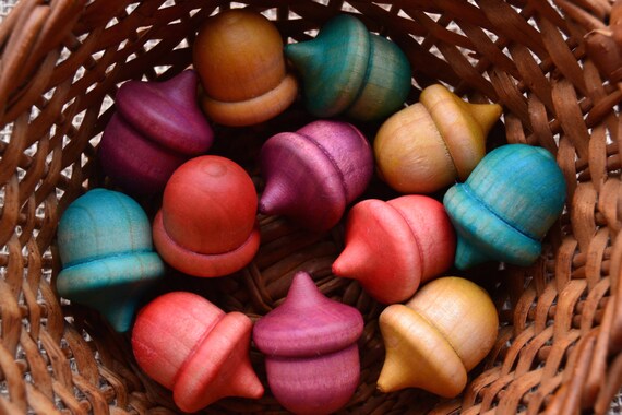 Pastel Colored and Polished Wooden Acorns Waldorf Inspired | Etsy