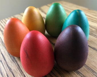 Small Wooden Easter Eggs Sealed with Homemade Beeswax Polish to Celebrate Easter and Spring - 6 Small Size Eggs