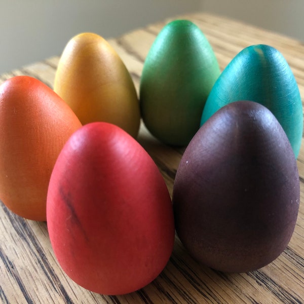 Small Wooden Easter Eggs Sealed with Homemade Beeswax Polish to Celebrate Easter and Spring - 6 Small Size Eggs