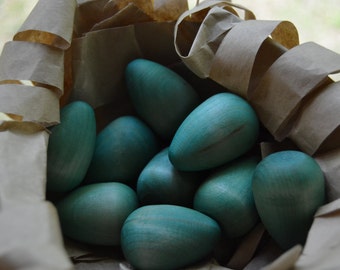 Blue Wooden Robin Eggs - Small Eggs - 1 5/8" - Waldorf Inspired Pieces for Creative Learning & Play