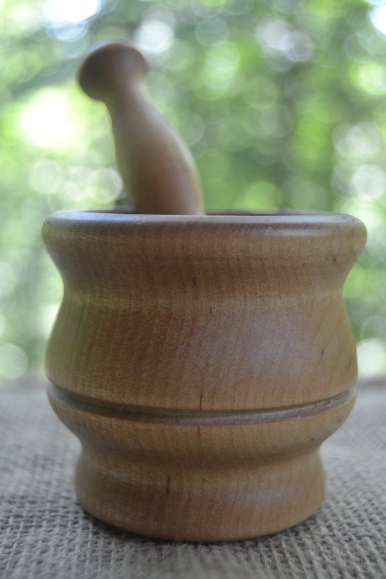 Wooden Mortar and Pestle sealed With Beeswax Polish for the Etsy