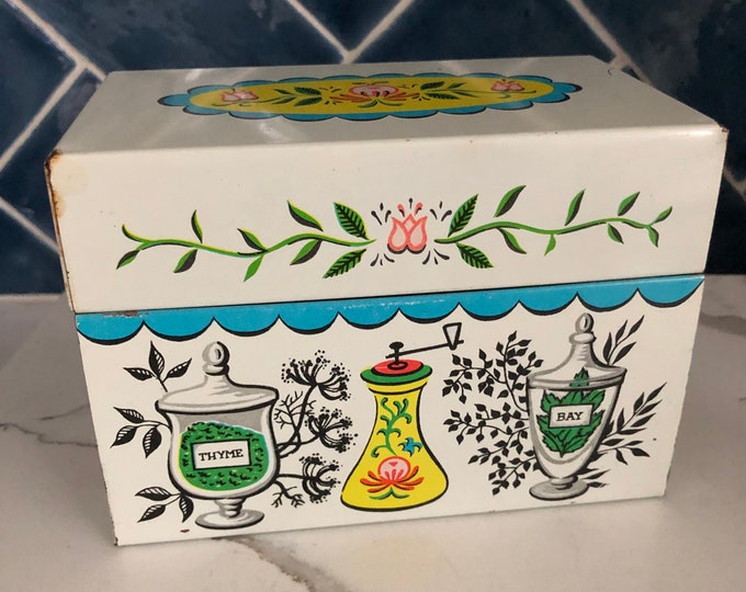Vintage Metal Recipe Box J. Chein & Co. Made in USA Herbal Pennsylvania