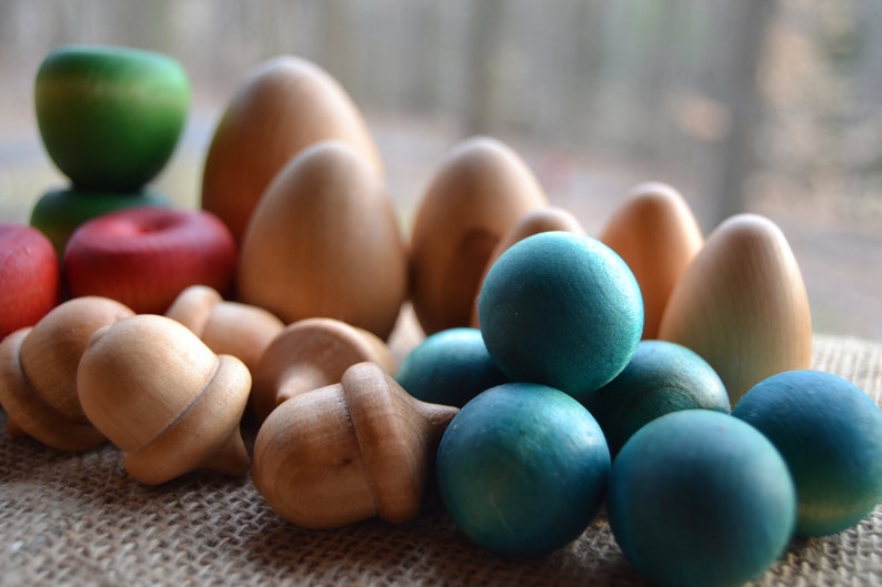 Waldorf Play Food Medley Wooden eggs, apples, acorns and berries for the Waldorf Inspired Play Kitchen image 4