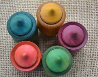 Rainbow Acorn Cups - Waldorf Inspired Learning Set for Creative Play - Set of 5 Wooden Acorns in Coordinating Cups