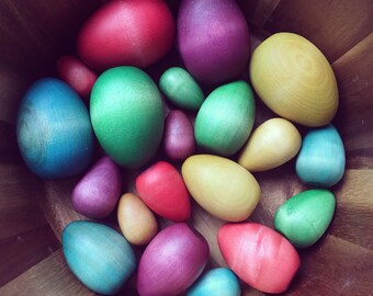 Deluxe Set of 20 Wooden Easter Eggs - 5 Sets of Big, Middle, Little and Mini Easter Eggs to Celebrate Easter and Spring