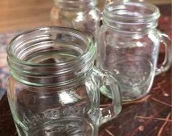 Children's Small Drinking Glasses - Set of 4 - For the Waldorf & Montessori Inspired Household - Mini Mason Jar Drinking Glass with Handle
