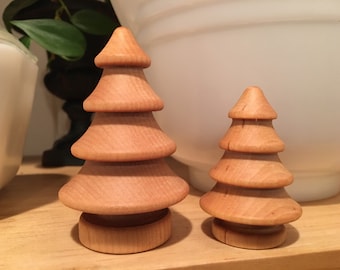 Pair of Wooden Trees - Set of Two (Small & Medium) Wood Trees- Sealed with Beeswax Polish - Waldorf and Nature Inspired Play Christmas Trees