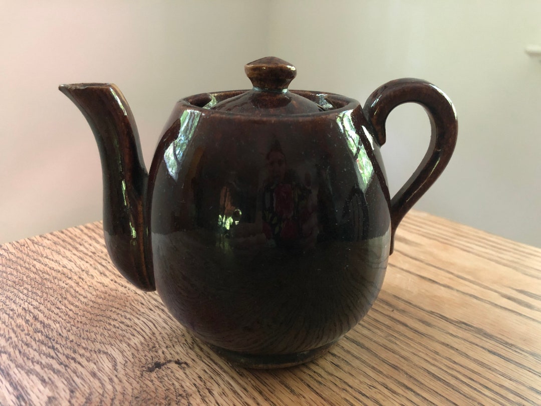 REDUCED Vintage Brown Teapot Brown Farmhouse Kitchen Accent Etsy